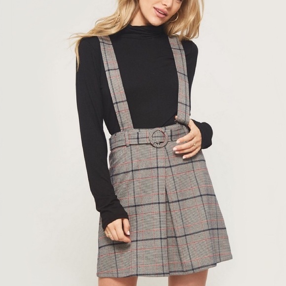 Plaid Overall Skirt, Pleated Skater Skirt - Picture 4 of 7